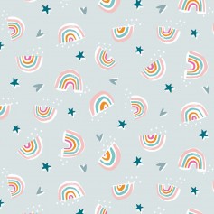 Tissu Dashwood arc en ciel fond bleu clair
