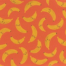 Tissu Dashwood banane fond orange happy fruit