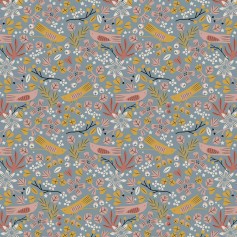 Tissu oiseaux fond gris collection Birdsong Dashwood Studio