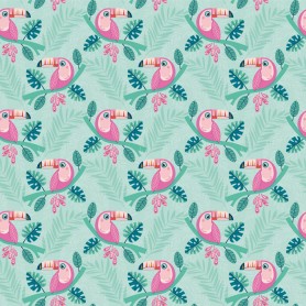 Tissu fond vert menthe toucans Dashwood