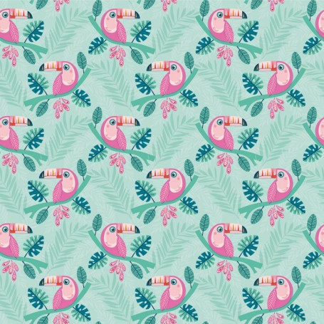 Tissu fond vert menthe toucans Dashwood