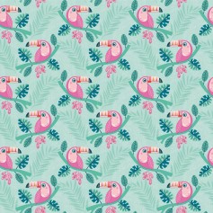 Tissu fond vert menthe toucans Dashwood